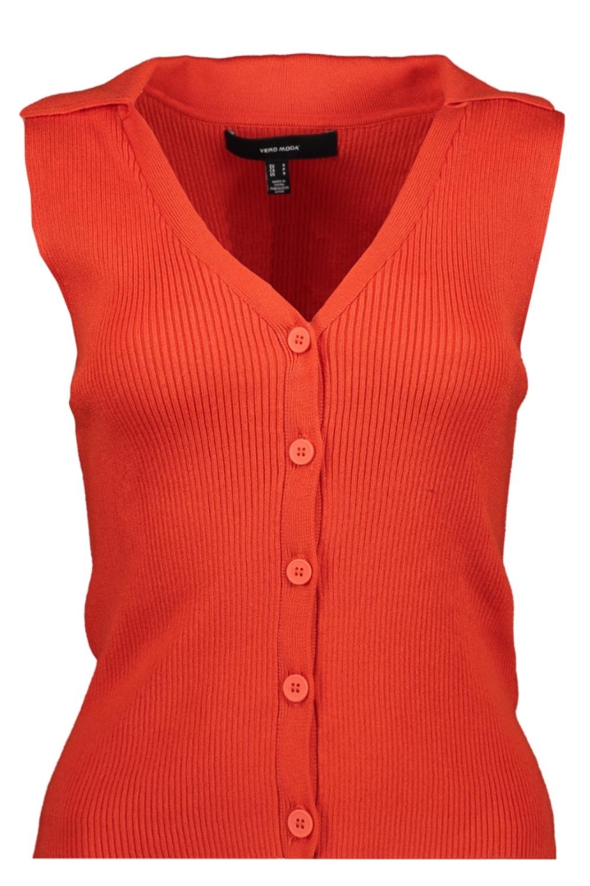 VMWILLOW SL V-NECK POLO TOP 10330770 FIERY RED